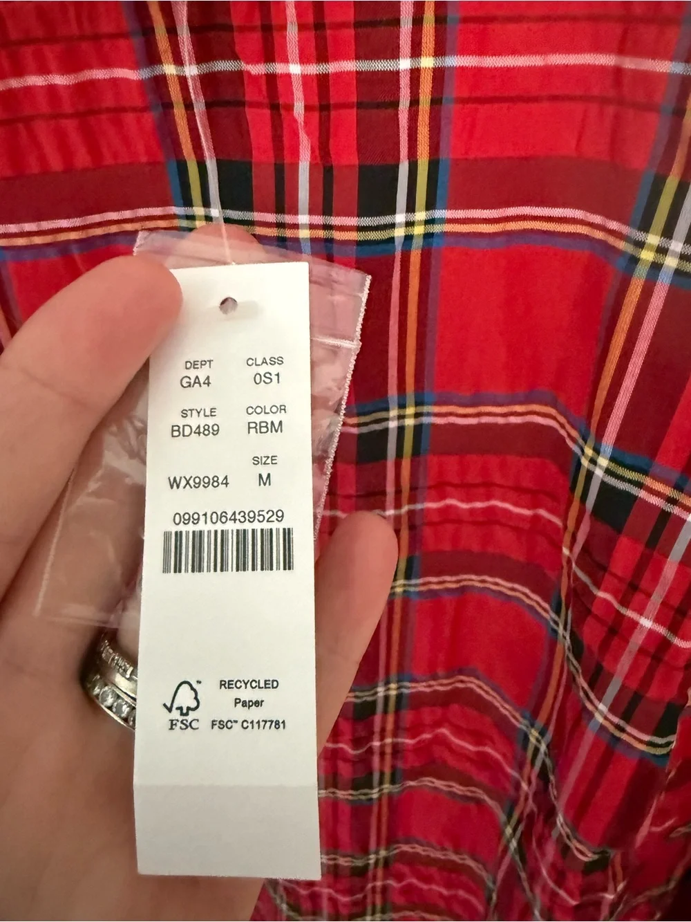 J.CREW PUFFED SLEEVE RED TARTAN DRESS — SIZE M, NWT